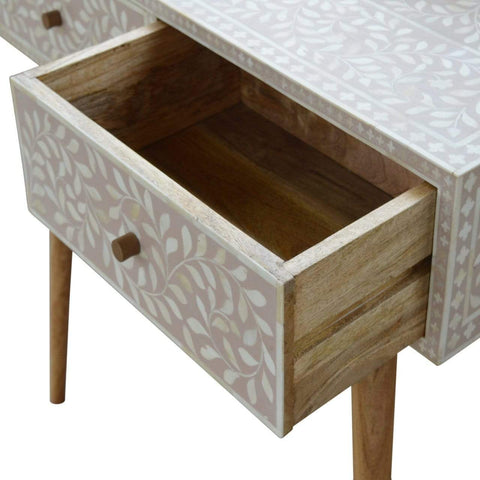 Light Taupe Floral Bone Inlay Console Table Living Artisan Furniture 