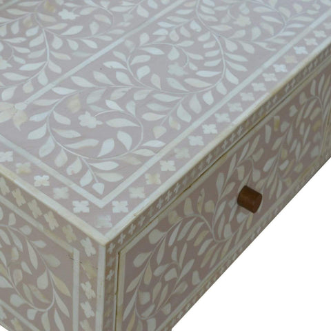 Light Taupe Floral Bone Inlay Console Table Living Artisan Furniture 