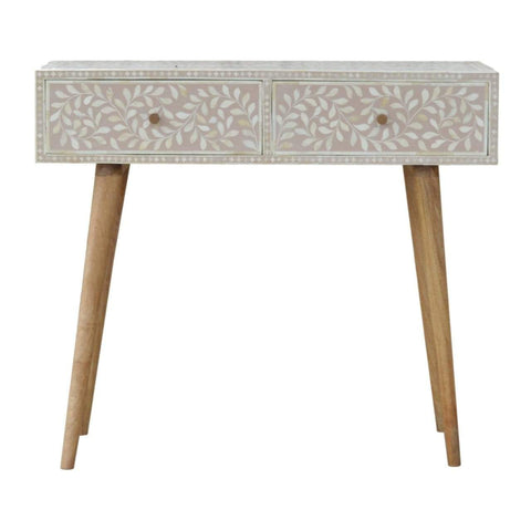 Light Taupe Floral Bone Inlay Console Table Living Artisan Furniture 