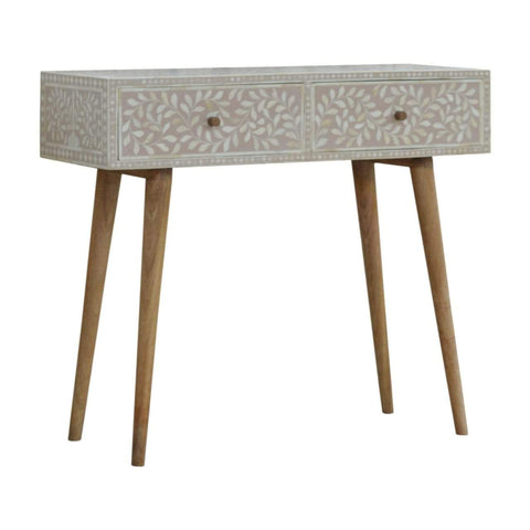Light Taupe Floral Bone Inlay Console Table Living Artisan Furniture 