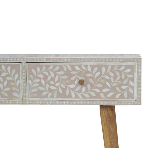 Light Taupe Floral Bone Inlay Console Table Living Artisan Furniture 