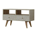 Light Taupe Floral Bone Inlay Media Unit Living Artisan Furniture 