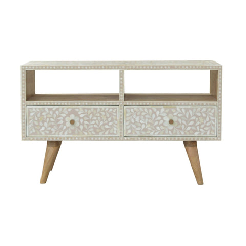 Light Taupe Floral Bone Inlay Media Unit Living Artisan Furniture 