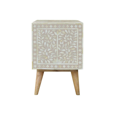Light Taupe Floral Bone Inlay Media Unit Living Artisan Furniture 