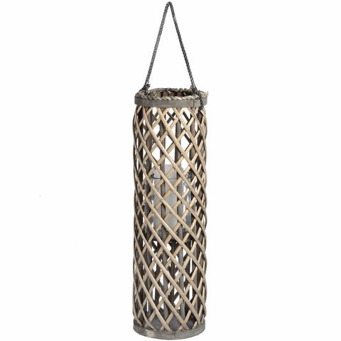 Medium Wicker Lantern with Glass Hurricane Accessories Hill Interiors 