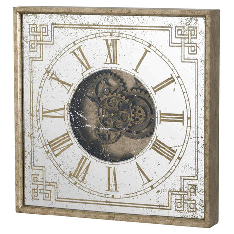 Mirrored Square Framed Clock with Moving Mechanism Accessories Hill Interiors 