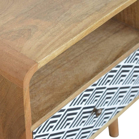 Monochrome Print Bedside with Open Slot Sleeping Artisan Furniture 