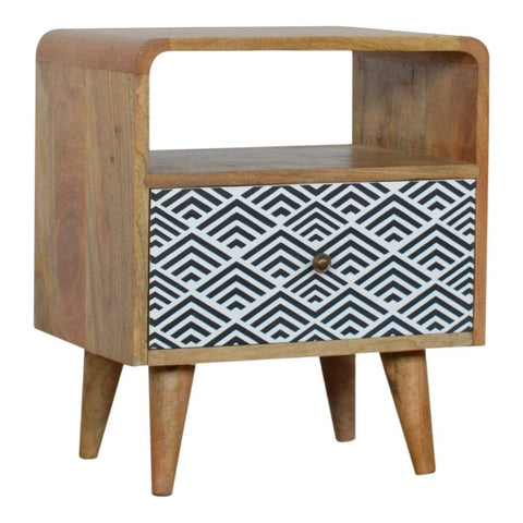 Monochrome Print Bedside with Open Slot Sleeping Artisan Furniture 