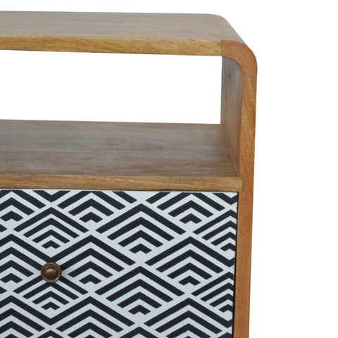 Monochrome Print Bedside with Open Slot Sleeping Artisan Furniture 