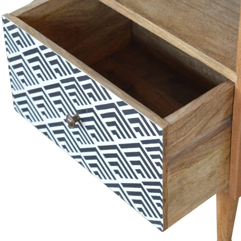 Monochrome Print Bedside with Open Slot Sleeping Artisan Furniture 