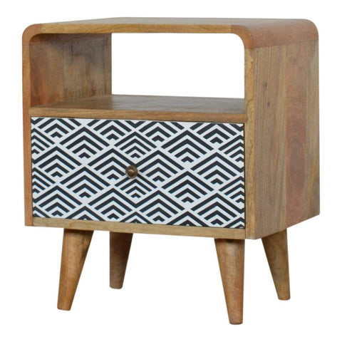 Monochrome Print Bedside with Open Slot Sleeping Artisan Furniture 
