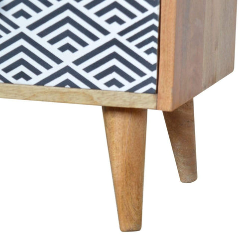 Monochrome Print Bedside with Open Slot Sleeping Artisan Furniture 