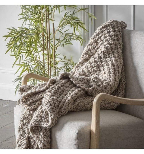 Moss Chunky Knitted Throw Oatmeal Accessories Regency Studio 