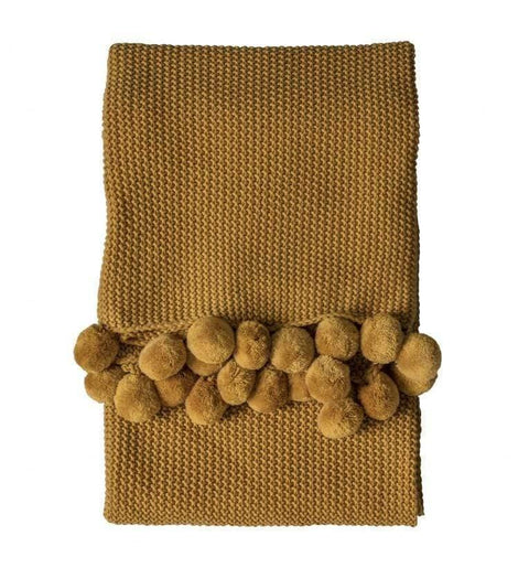 Moss Stitched Pom Pom Throw Ochre Accessories Regency Studio 