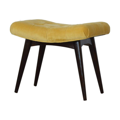 Mustard Cotton Velvet Curved Bench Living Artisan Furniture 