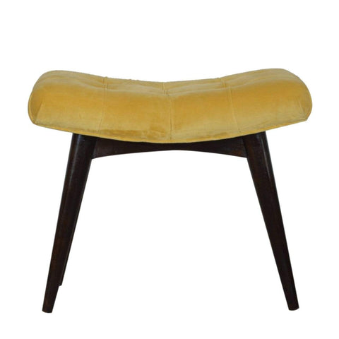 Mustard Cotton Velvet Curved Bench Living Artisan Furniture 