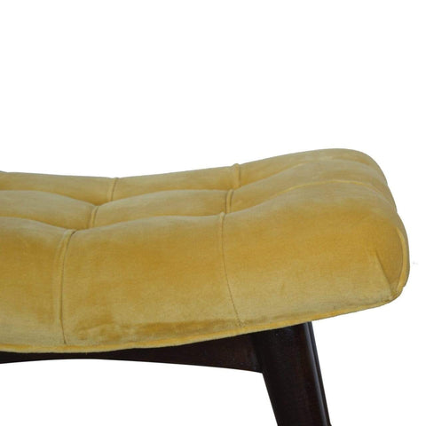 Mustard Cotton Velvet Curved Bench Living Artisan Furniture 