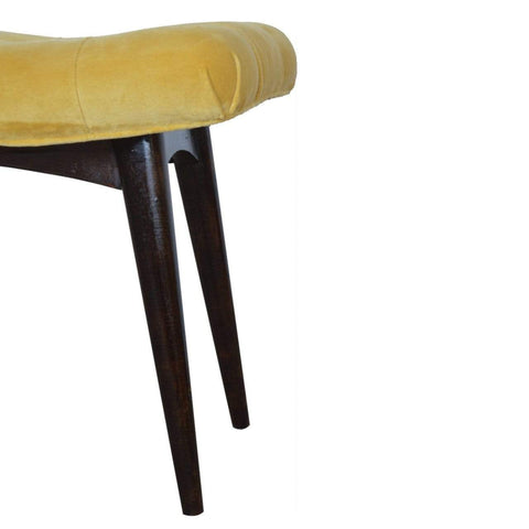 Mustard Cotton Velvet Curved Bench Living Artisan Furniture 
