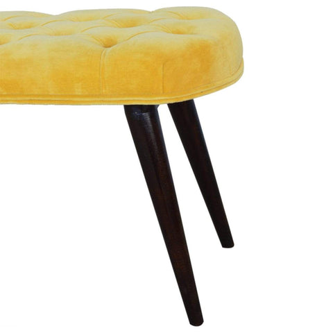 Mustard Cotton Velvet Deep Button Bench Living Artisan Furniture 