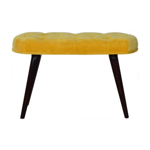Mustard Cotton Velvet Deep Button Bench Living Artisan Furniture 