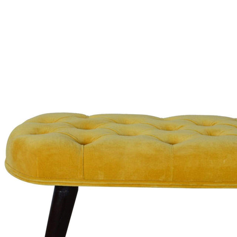 Mustard Cotton Velvet Deep Button Bench Living Artisan Furniture 