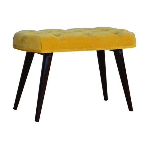 Mustard Cotton Velvet Deep Button Bench Living Artisan Furniture 