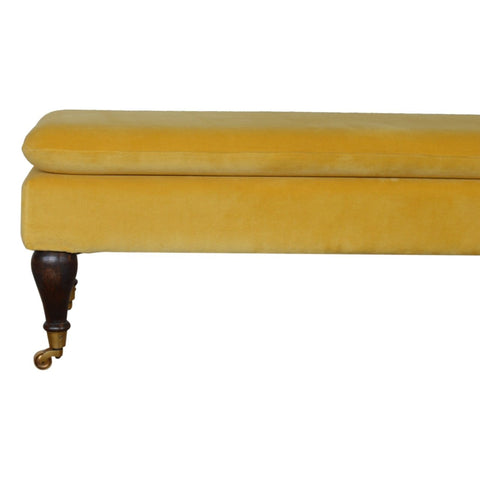 Mustard Velvet Bench with Castor Legs Living Artisan Furniture 