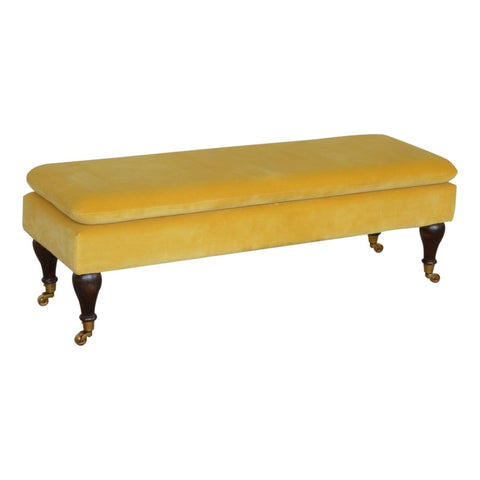 Mustard Velvet Bench with Castor Legs Living Artisan Furniture 