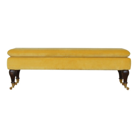 Mustard Velvet Bench with Castor Legs Living Artisan Furniture 