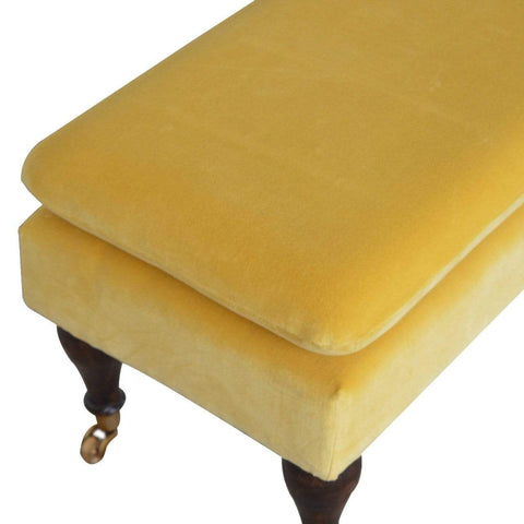 Mustard Velvet Bench with Castor Legs Living Artisan Furniture 