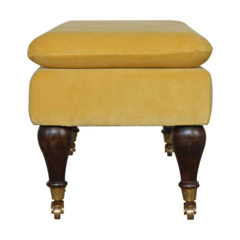 Mustard Velvet Bench with Castor Legs Living Artisan Furniture 