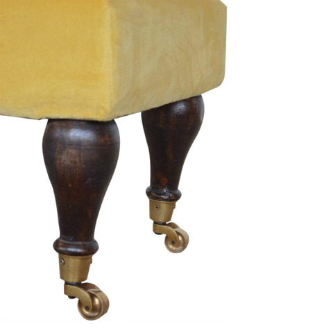 Mustard Velvet Bench with Castor Legs Living Artisan Furniture 