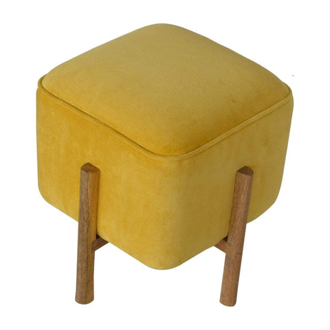 Mustard Velvet Footstool with Solid Wood Legs Living Artisan Furniture 