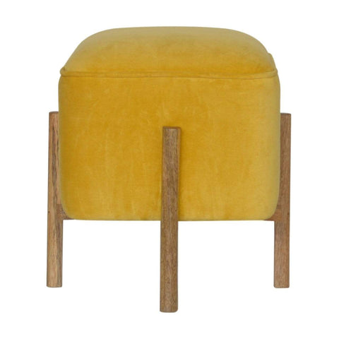Mustard Velvet Footstool with Solid Wood Legs Living Artisan Furniture 