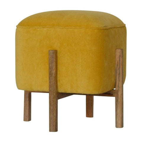 Mustard Velvet Footstool with Solid Wood Legs Living Artisan Furniture 