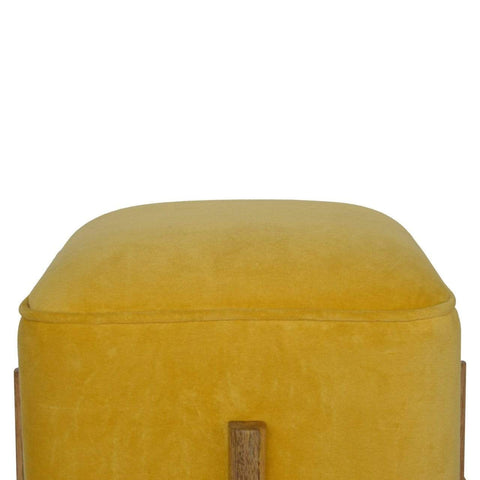 Mustard Velvet Footstool with Solid Wood Legs Living Artisan Furniture 