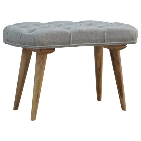 Nordic Style Bench with Deep Buttoned Grey Tweed Top Living Artisan Furniture 