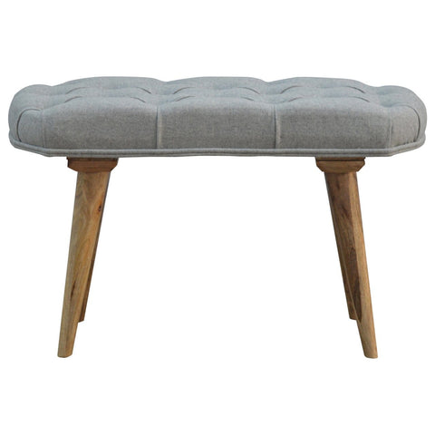 Nordic Style Bench with Deep Buttoned Grey Tweed Top Living Artisan Furniture 