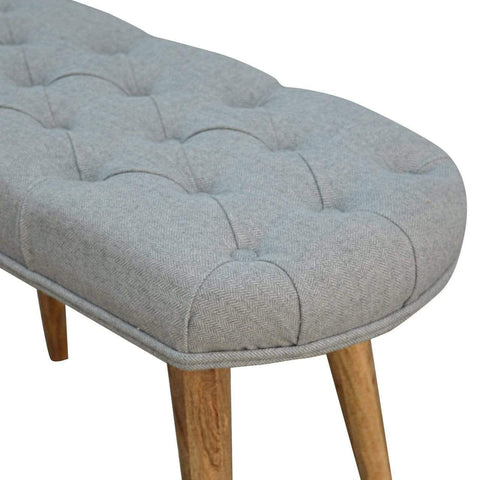 Nordic Style Bench with Deep Buttoned Grey Tweed Top Living Artisan Furniture 