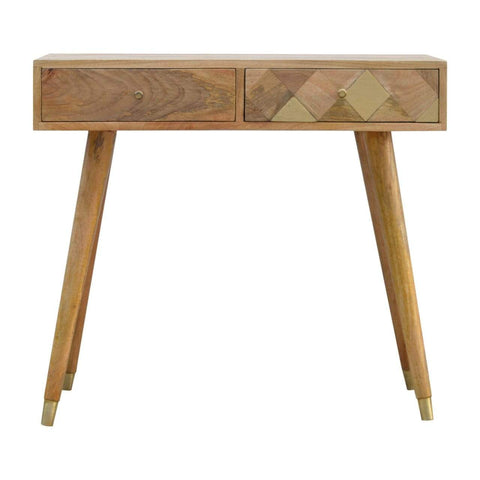 Oak-ish Gold Brass Inlay Console Table Living Artisan Furniture 