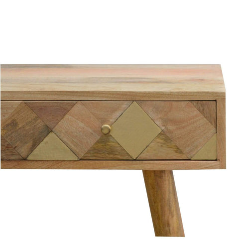 Oak-ish Gold Brass Inlay Console Table Living Artisan Furniture 
