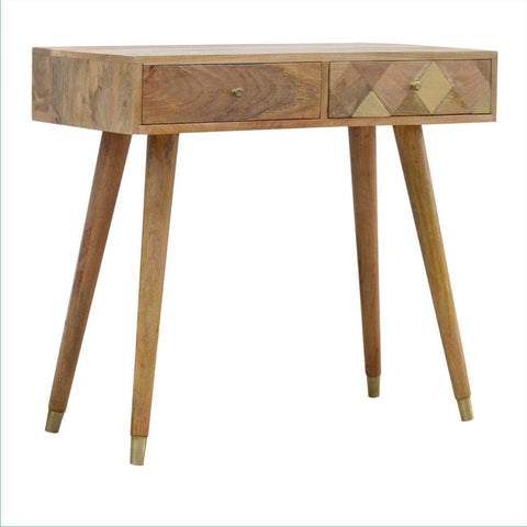 Oak-ish Gold Brass Inlay Console Table Living Artisan Furniture 