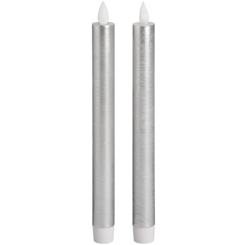 Pair Of Silver Luxe Flickering Flame LED Wax Dinner Candles Accessories Hill Interiors 
