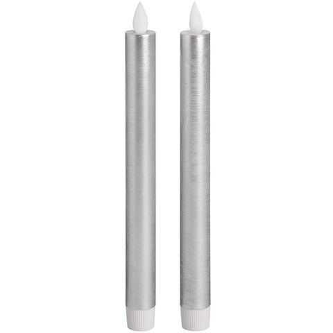 Pair Of Silver Luxe Flickering Flame LED Wax Dinner Candles Accessories Hill Interiors 