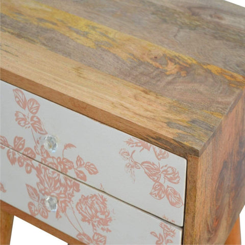 Pink Floral Screen Printed Bedside Sleeping Artisan Furniture 