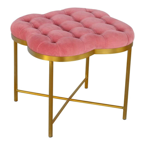 Pink Velvet Deep Button Footstool with Golden Base Living Artisan Furniture 