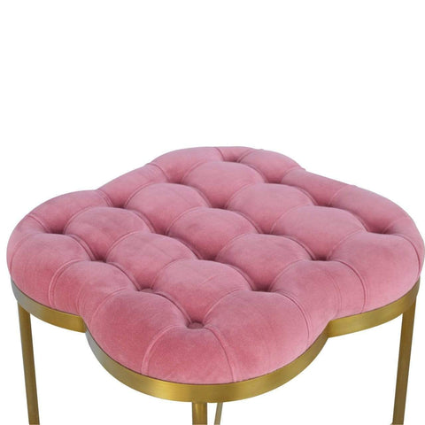 Pink Velvet Deep Button Footstool with Golden Base Living Artisan Furniture 