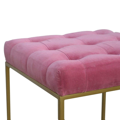 Pink Velvet Footstool with Gold Base Living Artisan Furniture 
