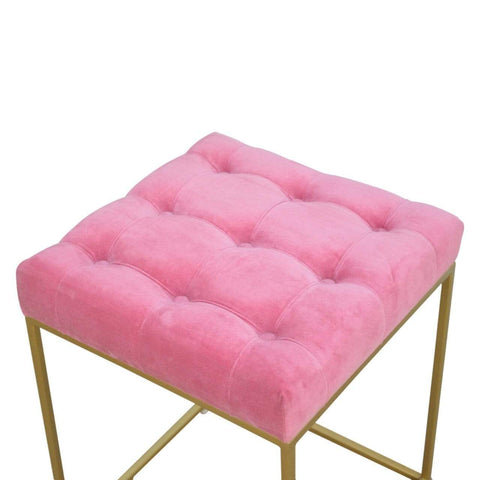 Pink Velvet Footstool with Gold Base Living Artisan Furniture 