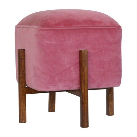 Pink Velvet Footstool with Solid Wood Legs Living Artisan Furniture 